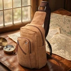 Практическая мужская сумка через текстильное плечо 21230 Vintage коричневая