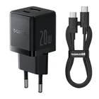 Зарядное устройство Baseus Palm Fast Charger 20W Сетевой адаптер Type-C/USB с быстрой зарядкой QC3.0/PD3.0 и кабелем Type-C to Type-C 60W, Черный