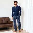 Мужская флисовая домашняя пижама Pijamoni кофта и штаны теплые L 48/50 синий