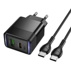 Мережевий зарядний пристрій Hoco CS112A 1 USB/1USB-C QC/PD 30 W + Type-C to Type-C Чорний