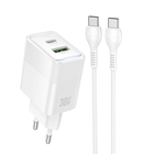 Мережевий зарядний пристрій 1USB + Type-C Hoco CS112A PD30W+QC3.0 White + Cable Type-C 76190