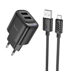 Зарядное устройство для телефона USB / Сетевой адаптер Hoco C141A Smart 2.1A (2USB-A) + кабель USB to MicroUSB (черный)