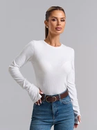 Облегающий лонгслив в рубчик с вырезом для большого пальца ISSA PLUS 15893 XXL молочный (issa2007682861644)