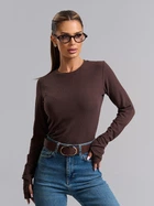 Облегающий лонгслив в рубчик с вырезом для большого пальца ISSA PLUS 15893 XXL темно-коричневый (issa2007682861743)