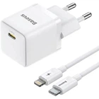 Сетевое зарядное устройство Baseus Palm Fast Charger 20W (1USB-C) + кабель Type-C to Lightning (E01164) (Moon White) (260735)
