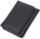 Женское портмоне ST Leather из натуральной кожи черное тройного сложения с монетницей для карт 56462