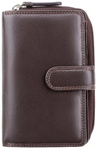 Кожаный кошелек женский из натуральной кожи вертикальный для карт с RFID защитой на кнопке с монетницей и ID окном матовый коричневый 61230