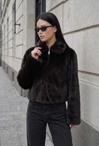 Женская шуба стаф темно-коричневая с молнией зимняя Staff wi zip dark brown M (404389)