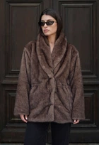 Женская шуба стаф коричневая искусственная кожа элегантная Staff pu brown L (404394)