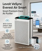 Очищувач повітря Levoit VeSync Everest Air Smart True HEPA з Wi-Fi, сенсорним управлінням, фільтрацією PM2.5, для приміщень до 83 м²