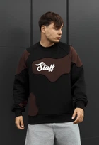 Мужской свитшот Стаф черный и коричневый оверсайз на флисе Staff ws black & brown oversize fleece S (404545)