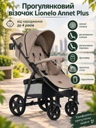 Прогулочная коляска Lionelo Annet Plus Beige Sand, от рождения до 4 лет, большие колеса, раскладывание спинки, регулируемая подножка, футкавер, москитная сетка, подстаканник