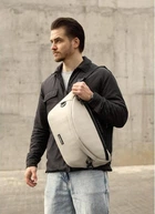 Мужская сумка-бананка под ноутбук Sambag Urban Laptop черная серая текстильная сумка-кроссбоди для ноутбуков до 14″ 51937