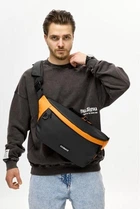 Чоловіча сумка-бананка під ноутбук Sambag Urban Laptop чорно-оранжева текстильна кросс-боді сумка для ноутбука до 14″ 51940
