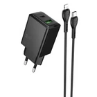 СЗУ Hoco N71 Nuevo PD30W+QC3.0 (1USB-A/1C) + кабель Type-C to Lightning Black