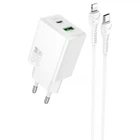 СЗУ Hoco N71 Nuevo PD30W+QC3.0 (1USB-A/1C) + кабель Type-C to Lightning White