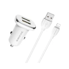 Автомобільний зарядний пристрій Borofone BZ12 2 USB 2.4A Lightning білий